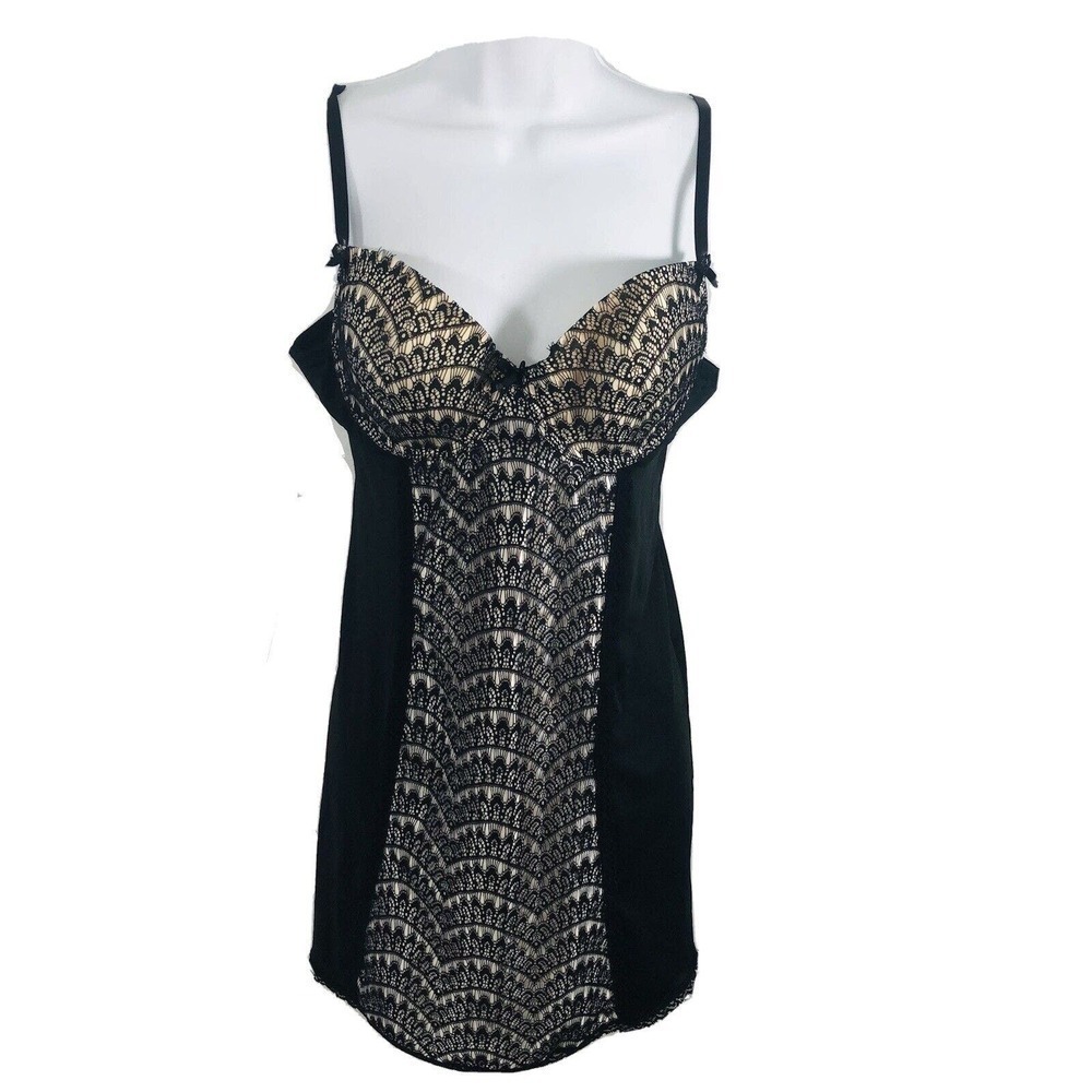 Marilyn Monroe Chemise Nightgown Slip Negligee Sz L Adjustable Straps Lace Black